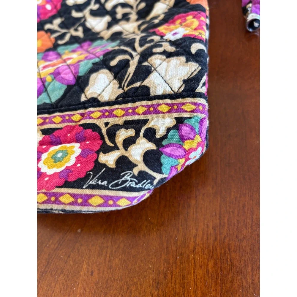 Vera Bradley Quilted Floral Drawstring Wine/Gift Bag Black Pink Orange Purple